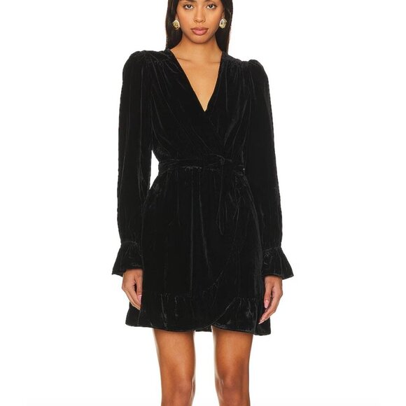 Paige Dresses & Skirts - Paige Ysabel Mini Dress Velvet Black Wrap Dress Long Sleeve Size Large